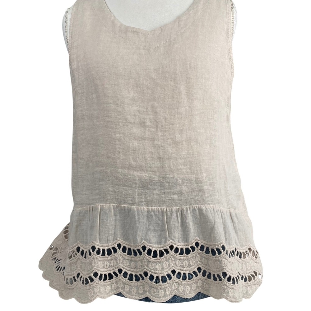 Valentina Naldi Linen Eyelet Peplum Tank Top Made in Italy Beige Large ART.19787